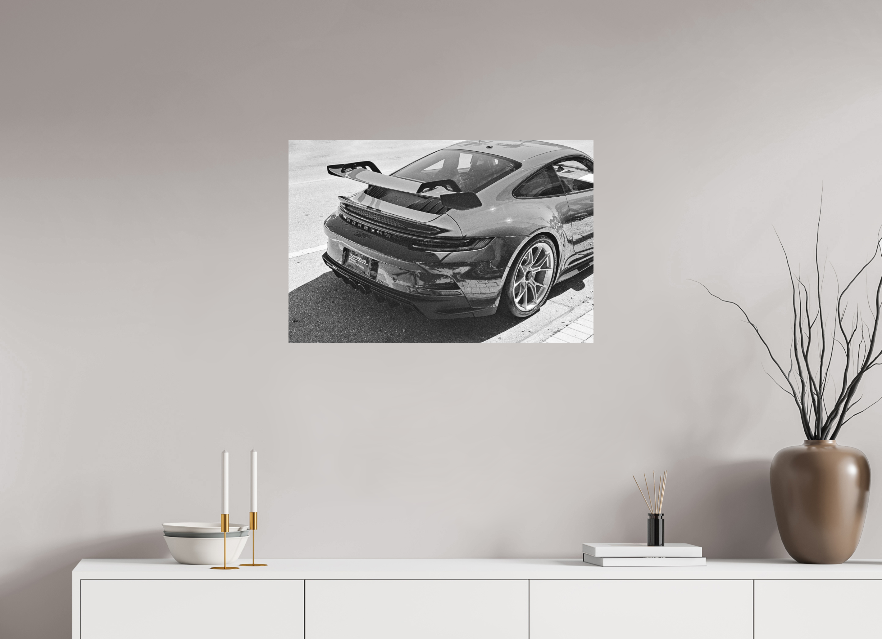 30 x 20″, Ilford B&W Photo Print On Aluminum Backing Matte Porsche GT3
